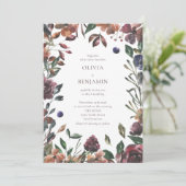 Boho Rustic Botanical Burgundy Border Wedding Kaart (Staand voorkant)