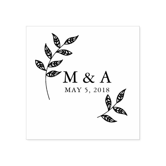 Boho Rustic Branches Wedding Initialen Monogram Rubberstempel (Afrduk)