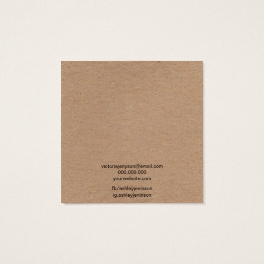 Boho Rustic brown kraft ring display Vierkante Visitekaartjes (Achterkant)