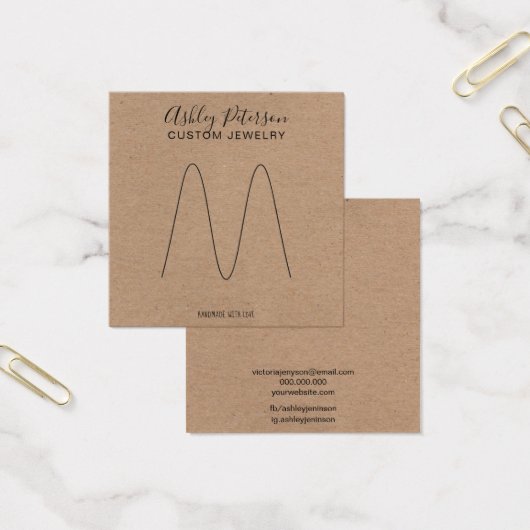 Boho Rustic brown kraft ring display Vierkante Visitekaartjes (Kantoor)