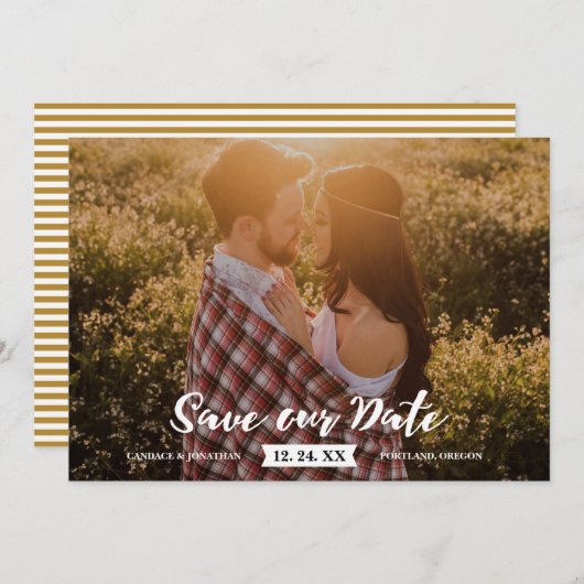Boho Rustic Brush Script Foto De datum opslaan Save The Date (Voorkant / Achterkant)