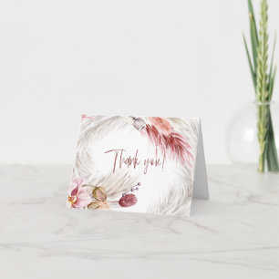 Boho Rustic Burgundy Blush Pink Ivory Pampas Grass Bedankkaart