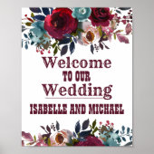 Boho Rustic Burgundy Floral Wedding Welkom Poster (Voorkant)