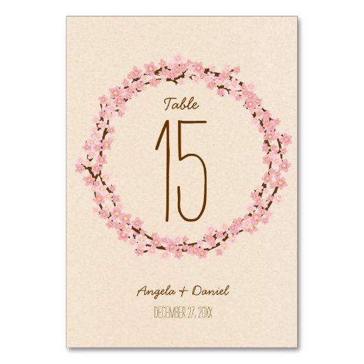 Boho Rustic Cherry Blossom Wreath Wedding Kaart (Voorkant)