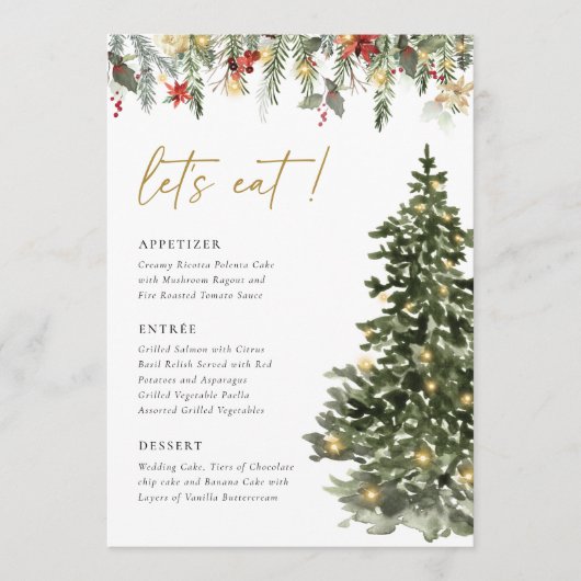 Boho Rustic Christmas Pine Tree Lights Wedding Menu (Voorkant)