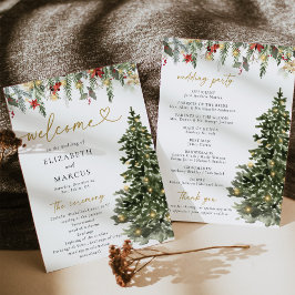 Boho Rustic Christmas Pine Tree Lights Wedding Programmakaart