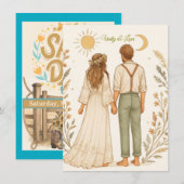 Boho Rustic Cowboy Trouwdag Save the Date Kaart (Voorkant / Achterkant)