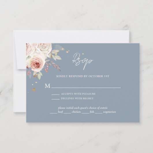 Boho Rustic Dusty Blue Wedding RSVP Kaartje (Voorkant)
