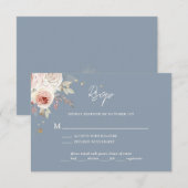 Boho Rustic Dusty Blue Wedding RSVP Kaartje (Voorkant / Achterkant)