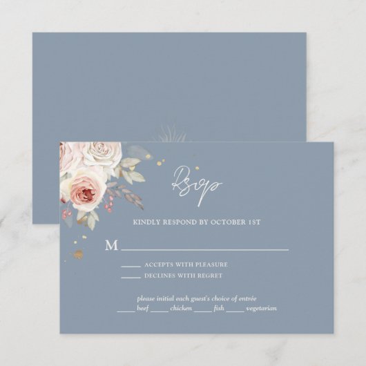 Boho Rustic Dusty Blue Wedding RSVP Kaartje (Voorkant / Achterkant)