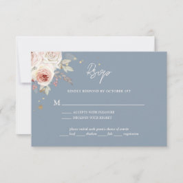 Boho Rustic Dusty Blue Wedding RSVP Kaartje