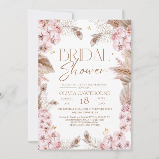 Boho Rustic Dusty Pink Bridal Shower Invitation Kaart (Voorkant)