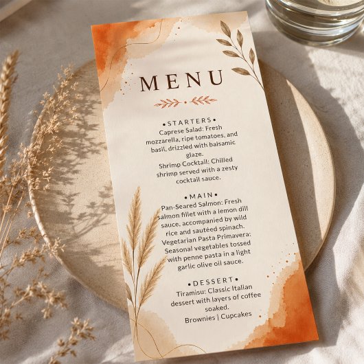 Boho Rustic Earth Tone Terracotta Bruiloft Menu