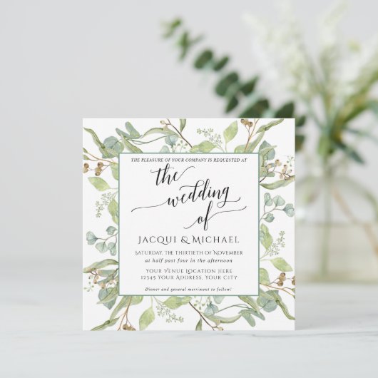 BOHO Rustic Eucalyptus Foliage Waterverf Square Kaart (Staand voorkant)