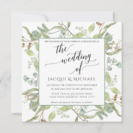 BOHO Rustic Eucalyptus Foliage Waterverf Square Kaart (Voorkant)