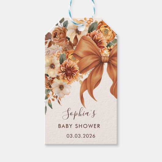 Boho Rustic Fall Floral Baby Shower Party Cadeaulabel (Voorkant)