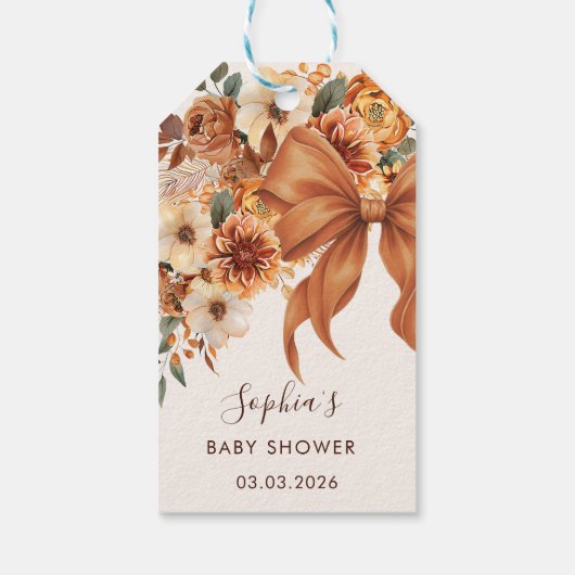 Boho Rustic Fall Floral Baby Shower Party Cadeaulabel (Achterkant)