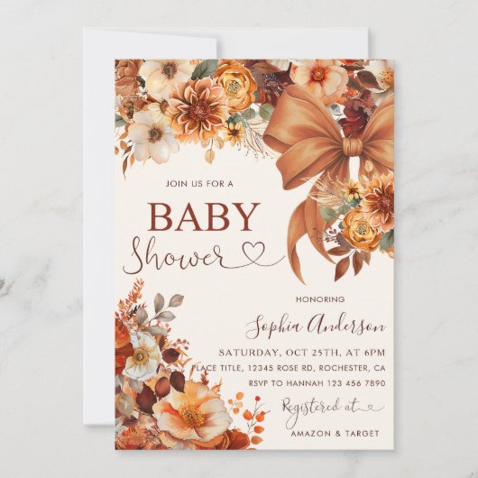 Boho Rustic Fall Floral Baby Shower Party Kaart (Voorkant)