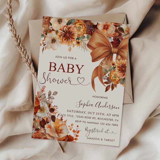 Boho Rustic Fall Floral Baby Shower Party Kaart