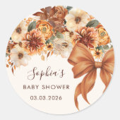 Boho Rustic Fall Floral Baby Shower Ronde Sticker (Voorkant)
