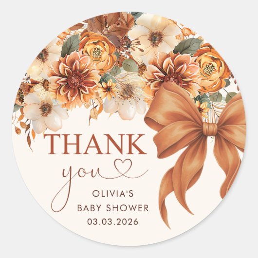 Boho Rustic Fall Floral Baby Shower  Ronde Sticker (Voorkant)