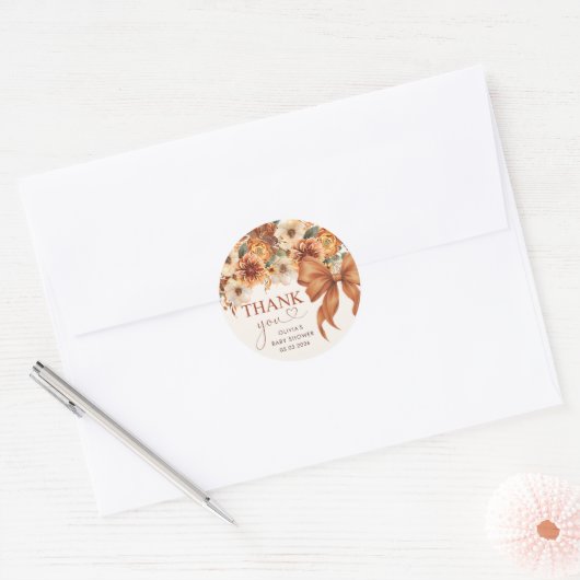 Boho Rustic Fall Floral Baby Shower  Ronde Sticker (Envelop)