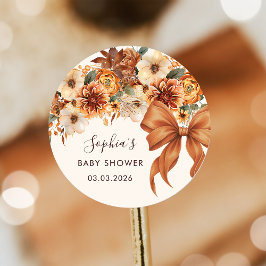 Boho Rustic Fall Floral Baby Shower  Ronde Sticker