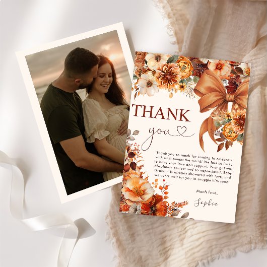 Boho Rustic Fall Floral Baby Shower Thank You Card Kaart
