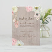 Boho Rustic Feather and Floral Wedding Invitation Kaart (Staand voorkant)