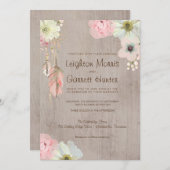 Boho Rustic Feather and Floral Wedding Invitation Kaart (Voorkant / Achterkant)