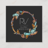 Boho Rustic Feather Wreath Monogram Vierkante Visitekaartje (Voorkant)