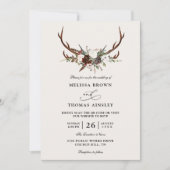 Boho Rustic Floral Antlers Budget QR Code Wedding Kaart (Voorkant)