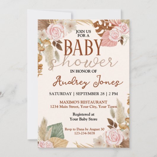 Boho Rustic Floral Baby shower Kaart (Voorkant)