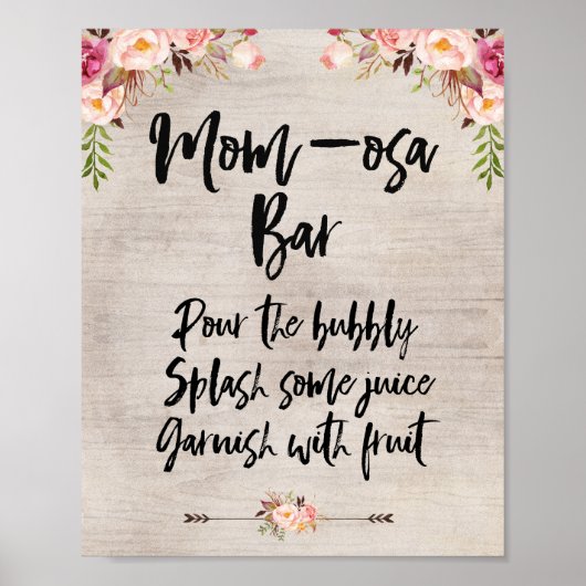 Boho Rustic Floral Baby shower Mam-osa Sign Poster (Voorkant)