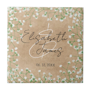 Boho Rustic Floral Baby's Breath Geïnspireerd huwe Tegeltje