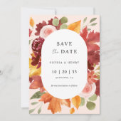 Boho Rustic Floral Bourgondië Herfst Foto bruiloft Save The Date (Voorkant)