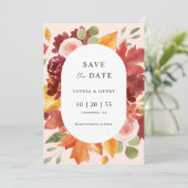 Boho Rustic Floral Bourgondië Herfst Foto bruiloft Save The Date (Staand voorkant)
