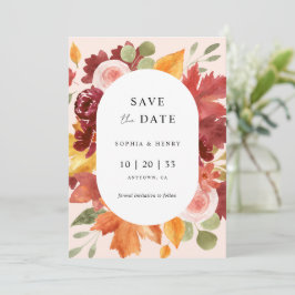 Boho Rustic Floral Bourgondië Herfst Foto bruiloft Save The Date