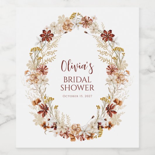 Boho Rustic Floral Burgundy Vrijgezellenfeest - Aa Wijn Etiket (Enkel label)