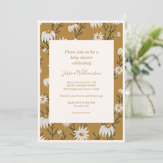 Boho Rustic Floral Daisies Yellow Baby shower Kaart (Staand voorkant)