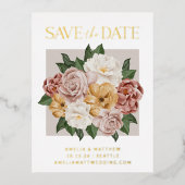 Boho Rustic Floral Elegant Save the Date Gold Folie Uitnodiging Briefkaart (Voorkant)