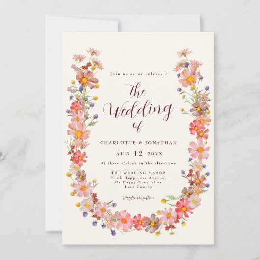 Boho Rustic Floral Fall Wedding Kaart (Voorkant)