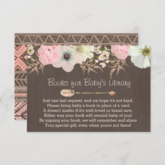 Boho Rustic Floral Feather Baby's Library Insert 2 Informatiekaartje (Voorkant / Achterkant)