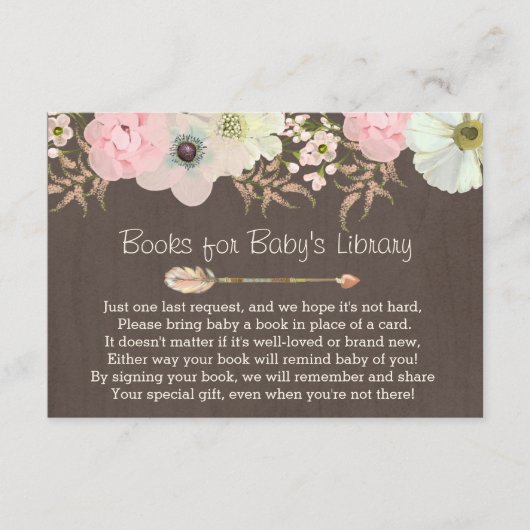 Boho Rustic Floral Feather Baby's Library Insert 2 Informatiekaartje (Voorkant)