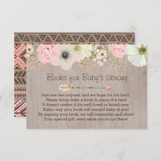 Boho Rustic Floral Feather Baby's Library Insert Informatiekaartje (Voorkant / Achterkant)