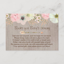 Boho Rustic Floral Feather Baby's Library Insert Informatiekaartje