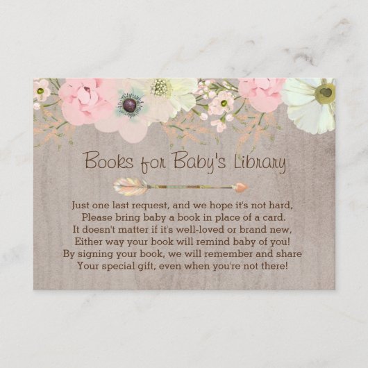 Boho Rustic Floral Feather Baby's Library Insert Informatiekaartje (Voorkant)