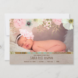 Boho Rustic Floral Feather Geboorteaankondiging Aankondiging