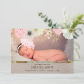 Boho Rustic Floral Feather Geboorteaankondiging Aankondiging (Staand voorkant)