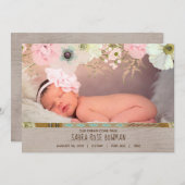 Boho Rustic Floral Feather Geboorteaankondiging Aankondiging (Voorkant / Achterkant)